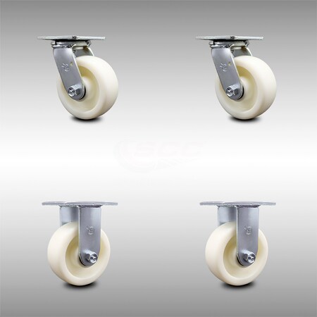 Service Caster 5 Inch Stainless Steel Nylon Caster Set with Roller Bearing 2 Swivel 2 Rigid SCC SCC-SS30S520-NYR-2-R-2